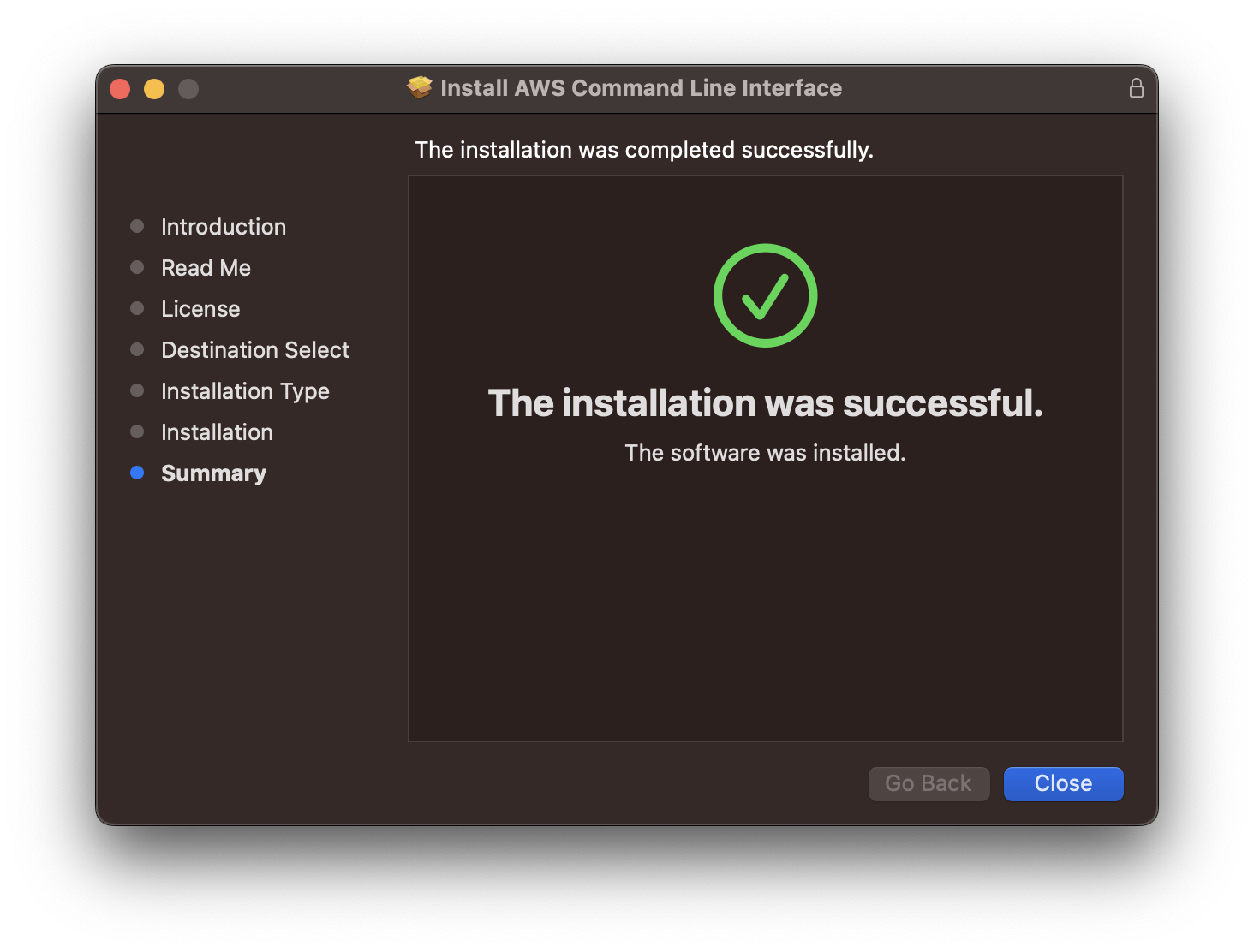6 - AWS CLI installation was successful Screen